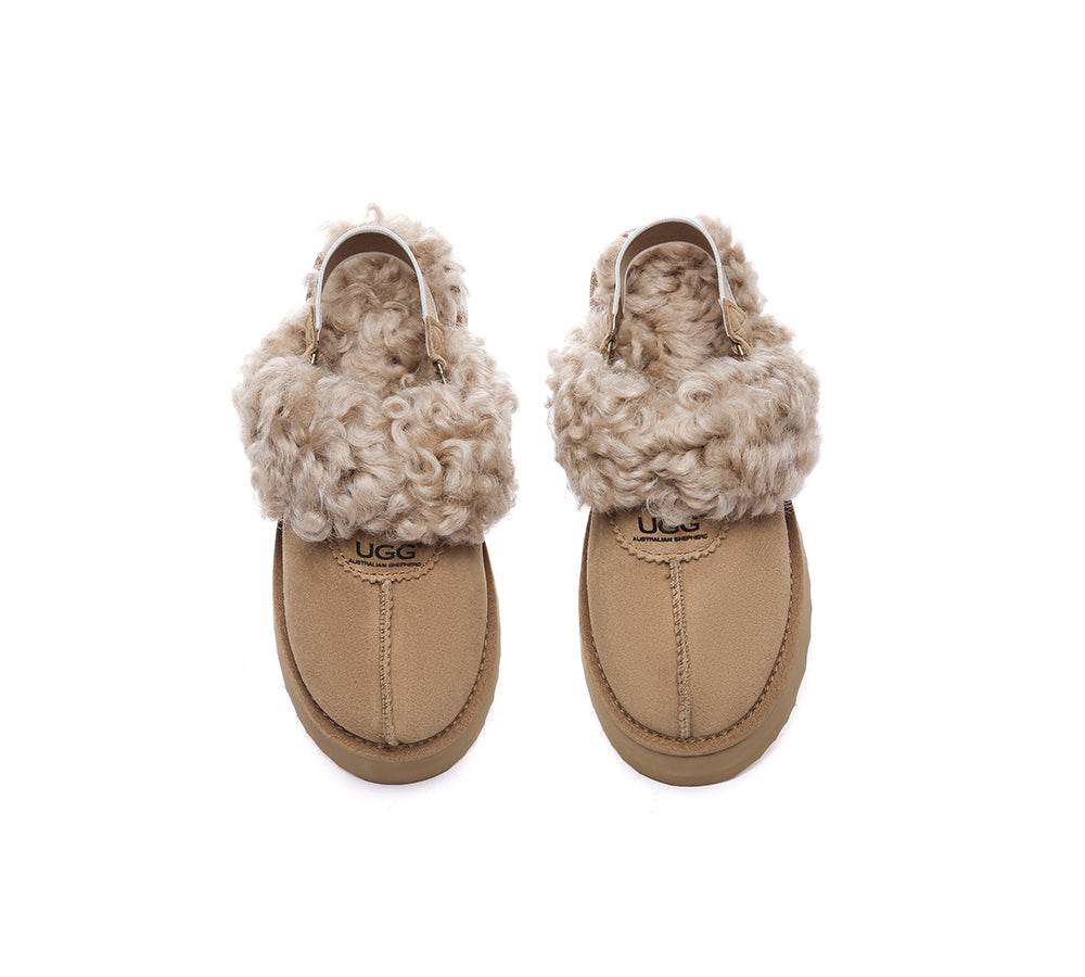 AUSTRALIAN SHEPHERD?? UGG Slippers Women Removable Wool Strap Slingback Platform Waffle Curly - UGG EXPRESS