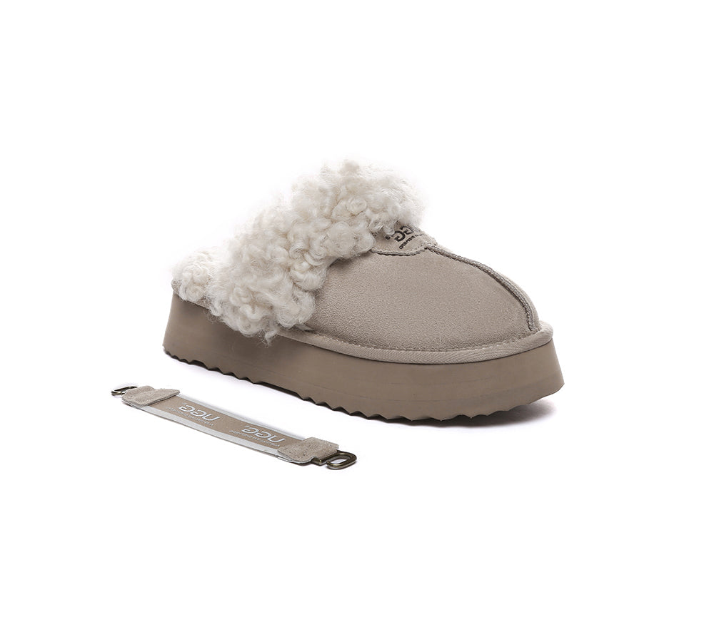 AUSTRALIAN SHEPHERD?? UGG Slippers Women Removable Wool Strap Slingback Platform Waffle Curly - UGG EXPRESS