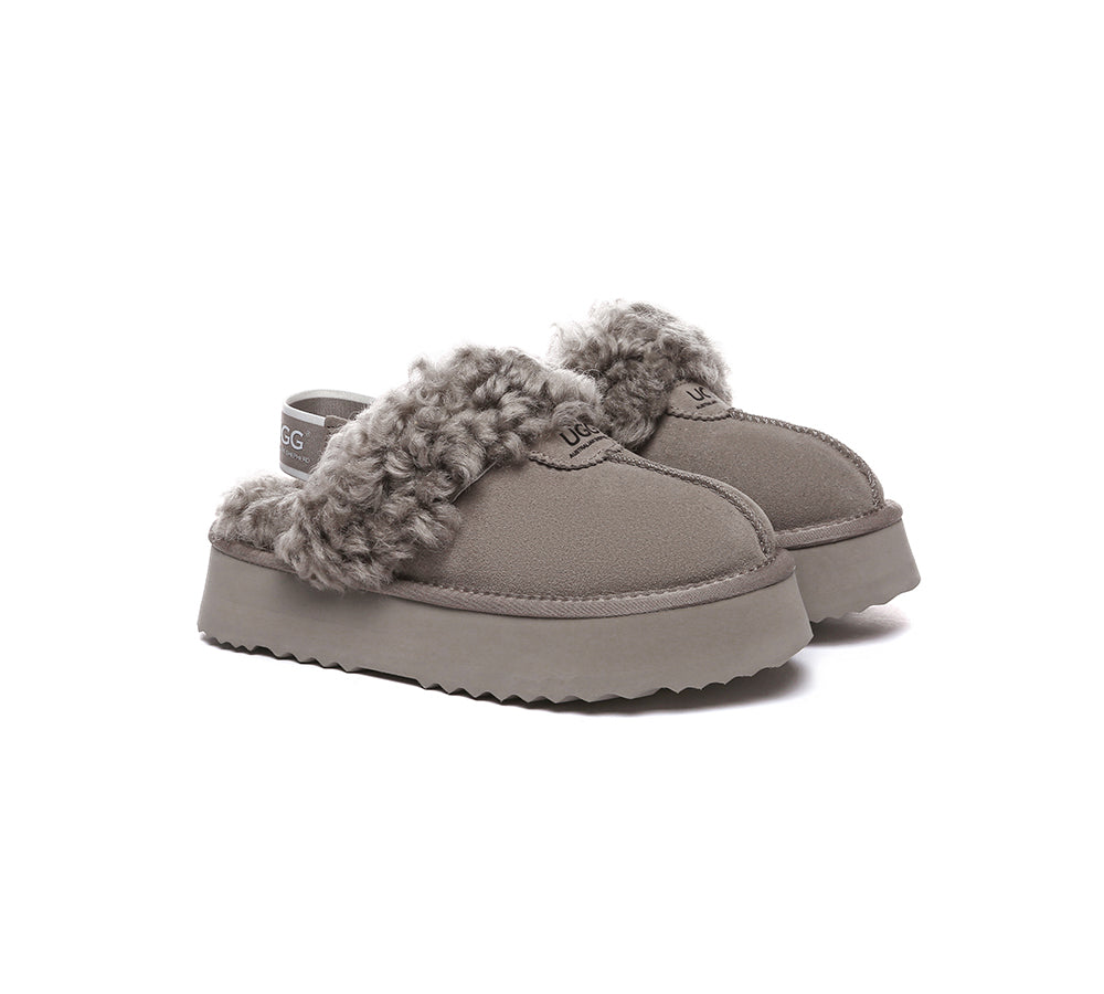 AUSTRALIAN SHEPHERD?? UGG Slippers Women Removable Wool Strap Slingback Platform Waffle Curly - UGG EXPRESS