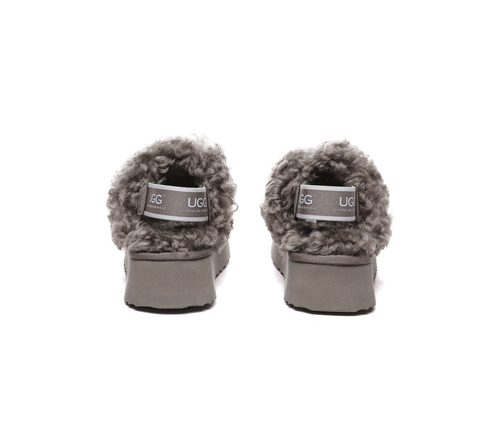 AUSTRALIAN SHEPHERD?? UGG Slippers Women Removable Wool Strap Slingback Platform Waffle Curly - UGG EXPRESS