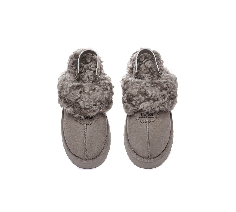 AUSTRALIAN SHEPHERD?? UGG Slippers Women Removable Wool Strap Slingback Platform Waffle Curly - UGG EXPRESS
