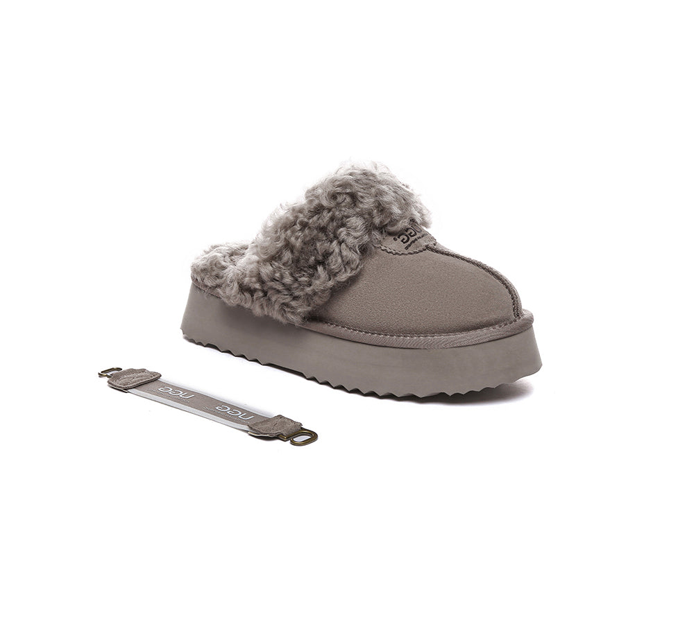 AUSTRALIAN SHEPHERD?? UGG Slippers Women Removable Wool Strap Slingback Platform Waffle Curly - UGG EXPRESS