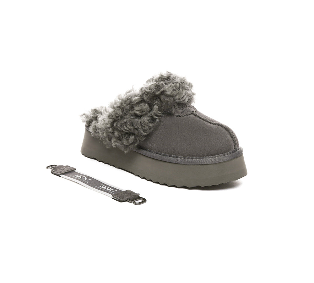 AUSTRALIAN SHEPHERD?? UGG Slippers Women Removable Wool Strap Slingback Platform Waffle Curly - UGG EXPRESS