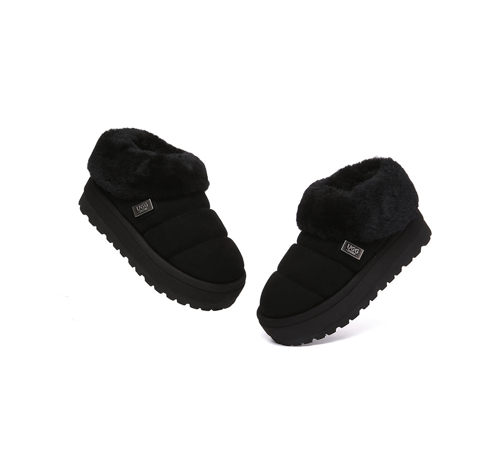 UGG EVERAU?? UGG Slippers Women Sheepskin Wool Collar Ankle Platform Ulrika - UGG EXPRESS