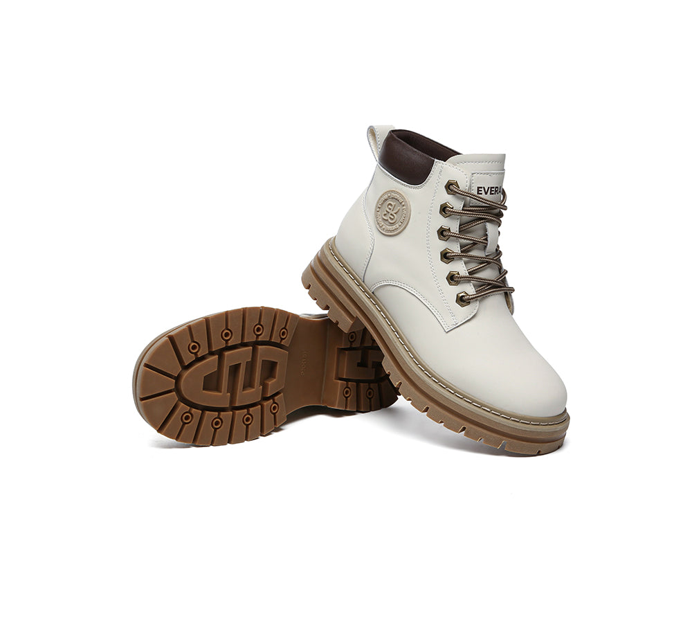 EVERAU® UGG Boots Women Leather Chunky Aubrey