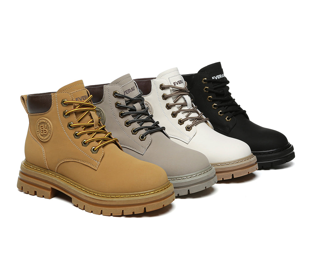 EVERAU® UGG Boots Women Leather Chunky Aubrey