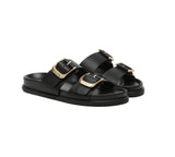 EVERAU® Leather Flat Sandals Women Double Strap Buckle Mounish EVERAU