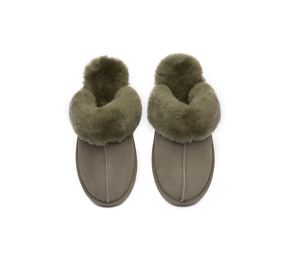 EVERAU® UGG Slippers Sheepskin Wool Suede Scuff Muffin - UGG EXPRESS