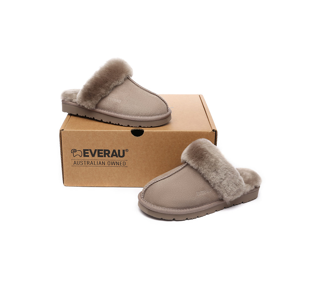 EVERAU® UGG Slippers Sheepskin Wool Suede Scuff Muffin - UGG EXPRESS
