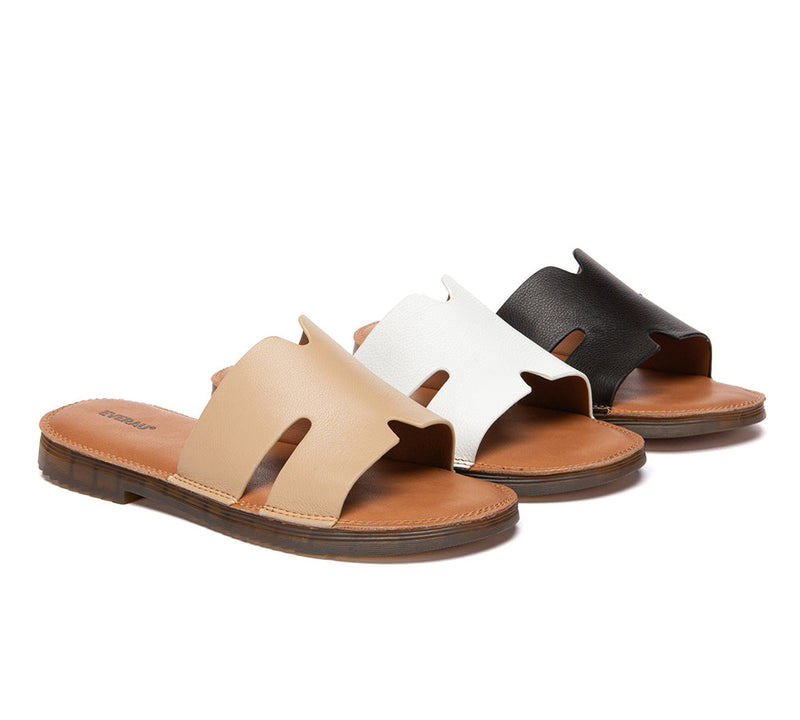 EVERAU® Women Leather Woven Flat Slides Clovey EVERAU