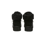 EVERAU® UGG Boots Women Sheepskin Wool Lace Up Ankle Platform Honour