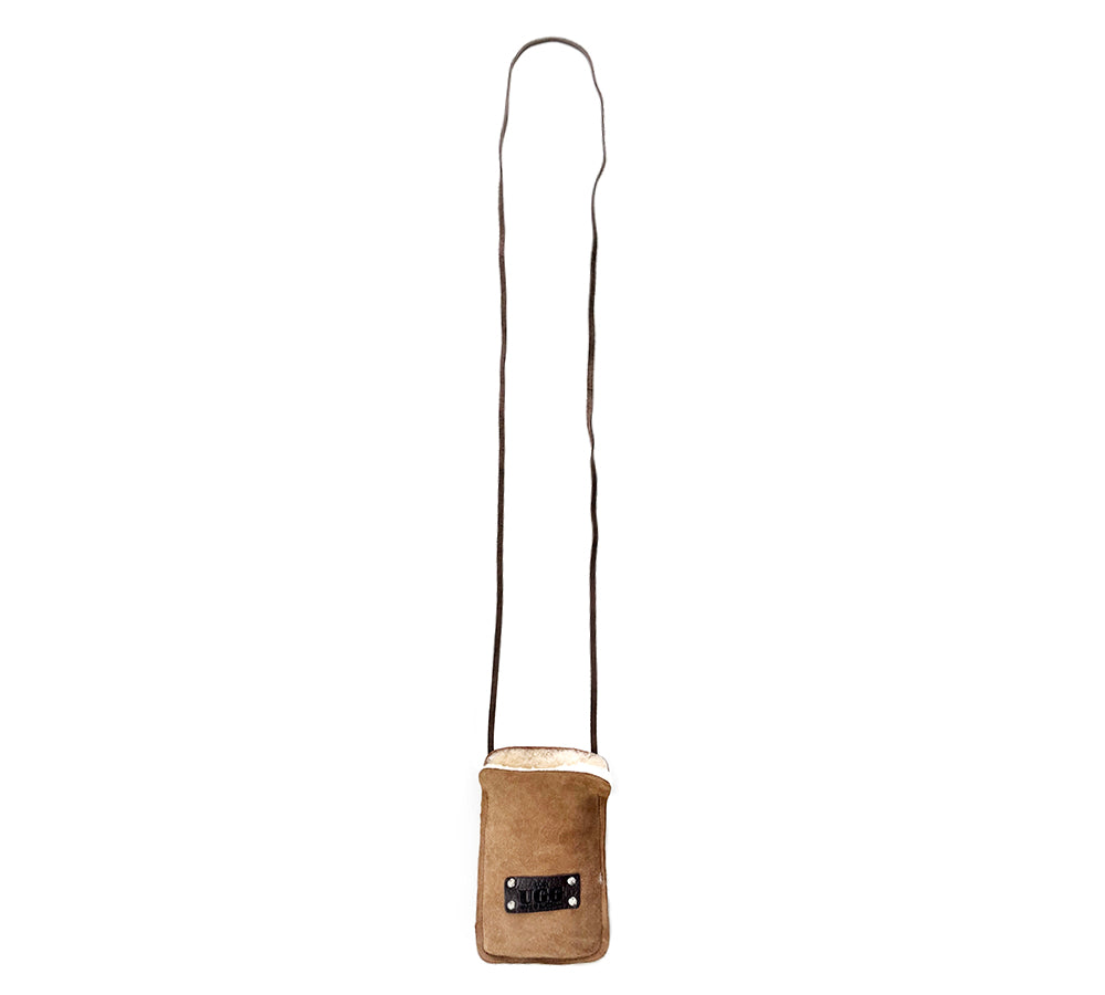 Women Sheepskin Wool Over Shoulder Neck Strap Phone Pouch - UGG EXPRESS