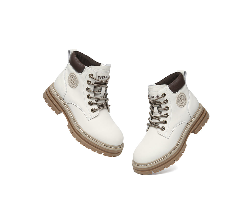 EVERAU® Women Leather Chunky Boots Stephanie