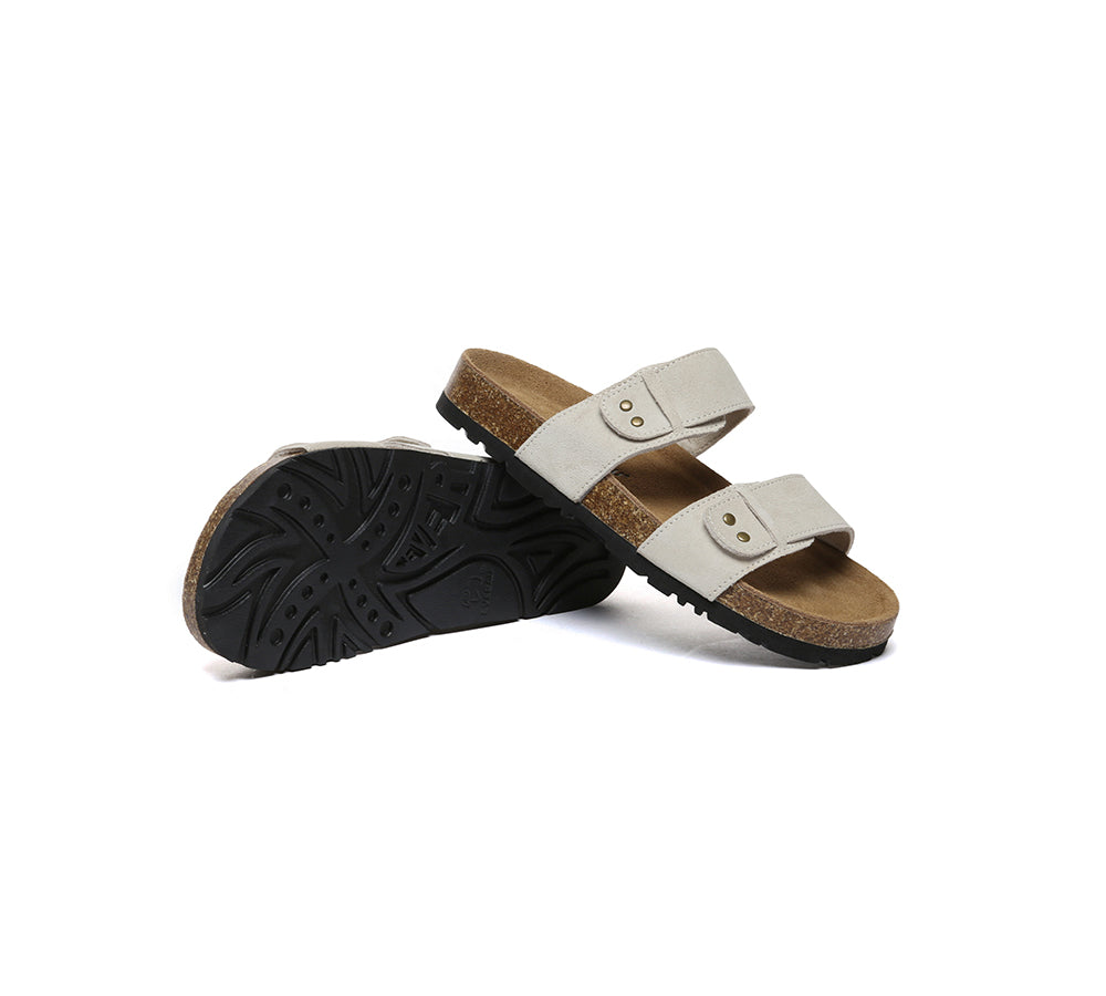EVERAU?? Double Straps Embossed Slip-on Summer Sandal Slides Aurelia - UGG EXPRESS