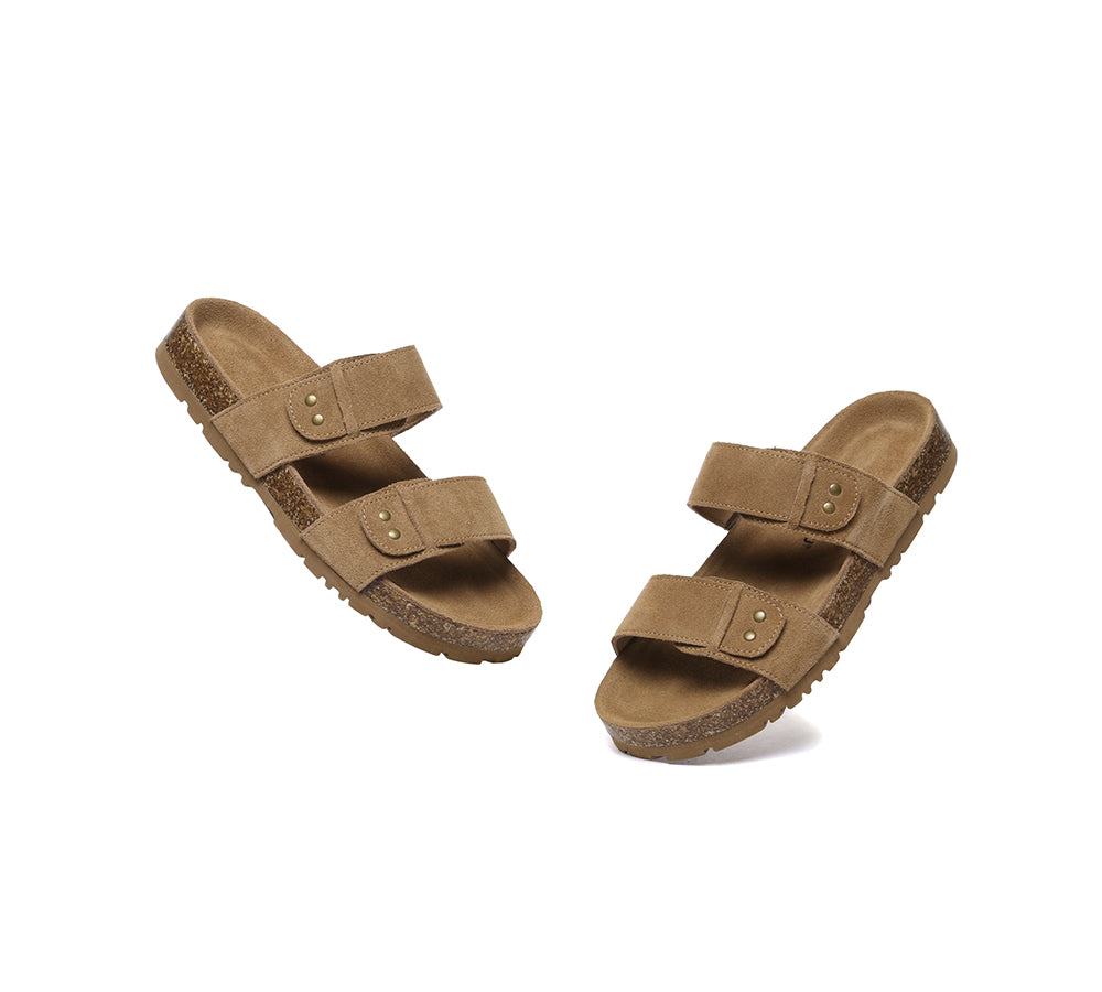 EVERAU?? Double Straps Embossed Slip-on Summer Sandal Slides Aurelia - UGG EXPRESS