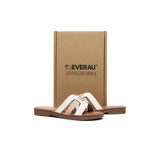 EVERAU® Women Leather Woven Ultra Soft Flat Slides