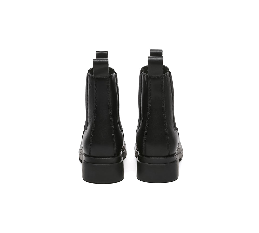 EVERAU® Women Leather Black Chunky Boots Vaneta