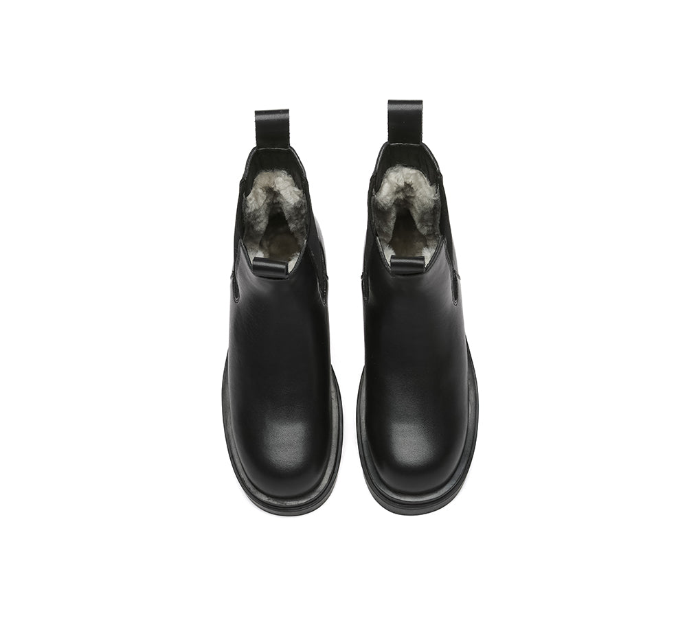 EVERAU® Women Leather Black Chunky Boots Vaneta