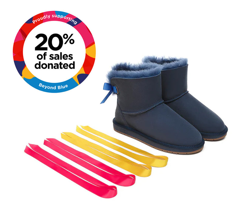 UGG EXPRESS® Beyond Blue UGG Boots Sheepskin Wool Mini Back Bow UGG EXPRESS
