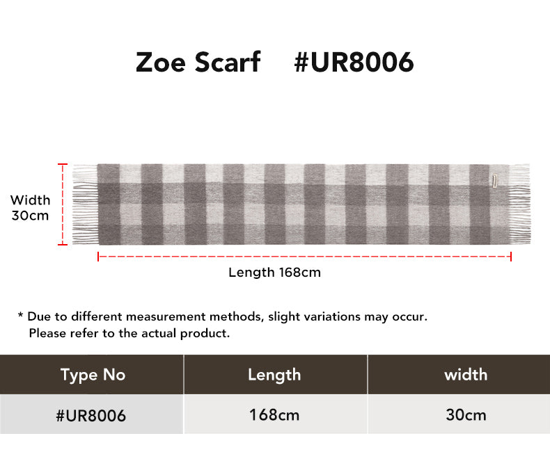 Urban UGG® 100% Wool Check Scarf Zoe size chart
