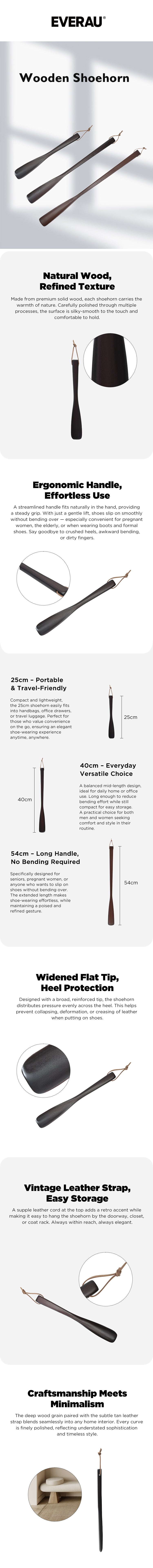 EVERAU® Wooden Long Shoehorn 25cm 40cm 54cm