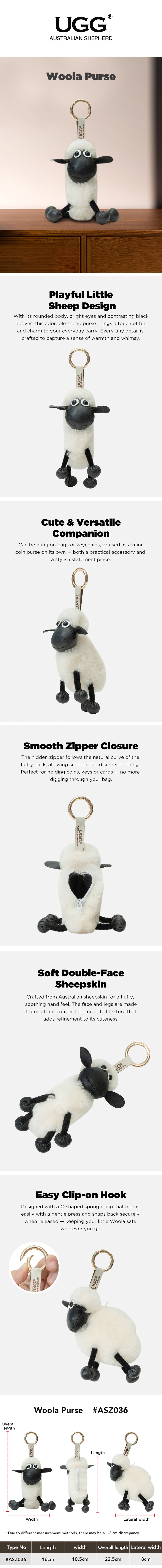 AUSTRALIAN SHEPHERD® UGG Wool Sheep Plush Keychain Woola Purse