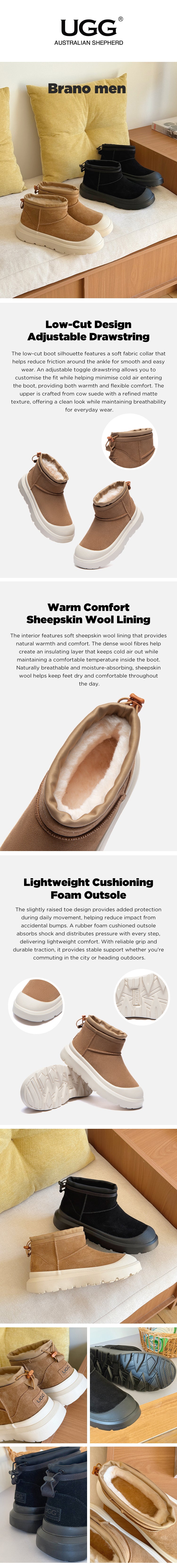AUSTRALIAN SHEPHERD® UGG Boots Men  Drawstring Large Size Brano
