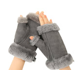 Gloves - Fluffy Fingerless Sheepskin Wool Mittens