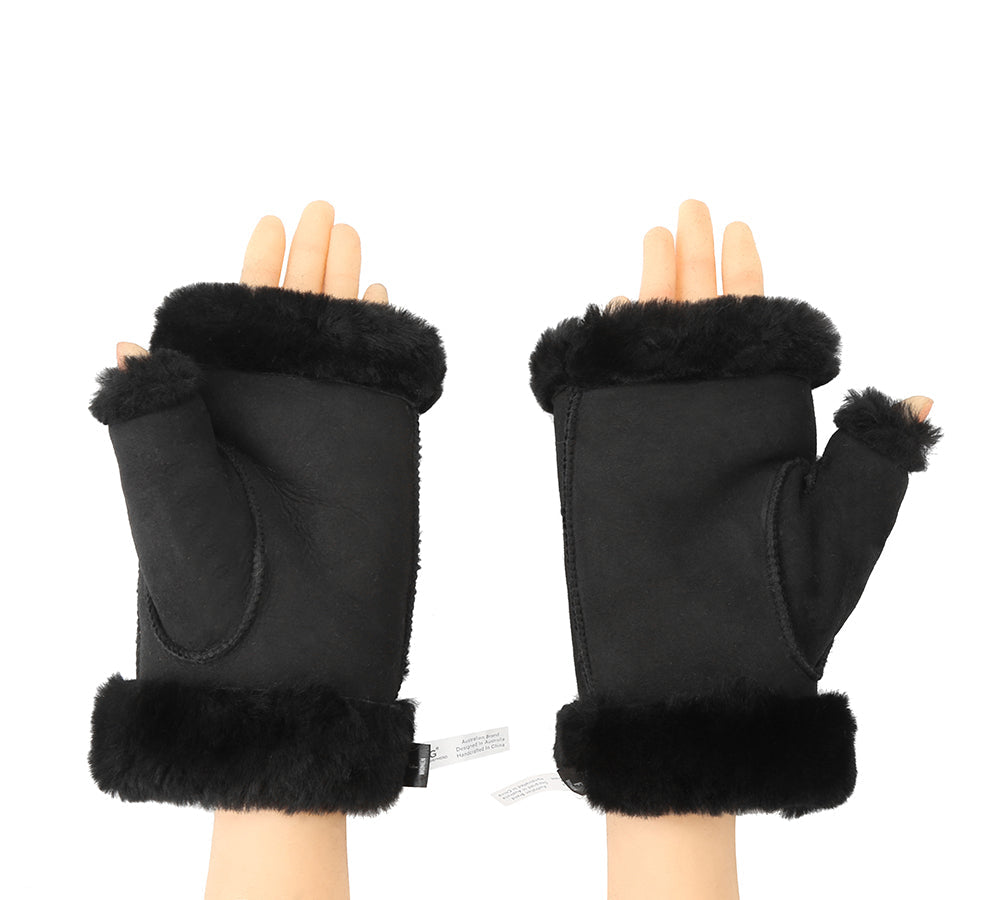 Gloves - Fluffy Fingerless Sheepskin Wool Mittens