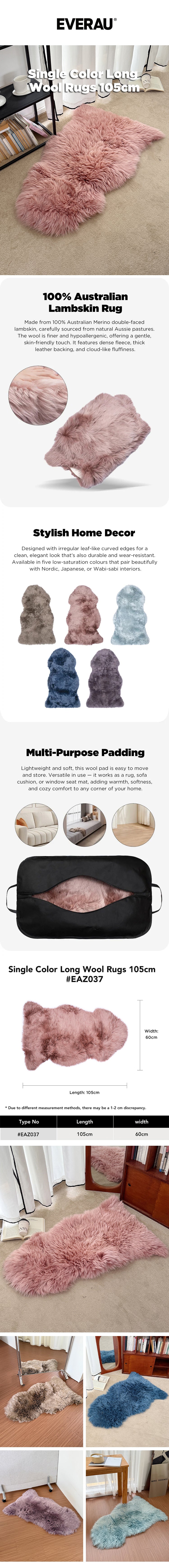 EVERAU® Australian Lambskin Single Color Long Rugs 105cm