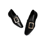 Loafers - Women Leather Loafers Square Buckle Almond Toe Flats Sally