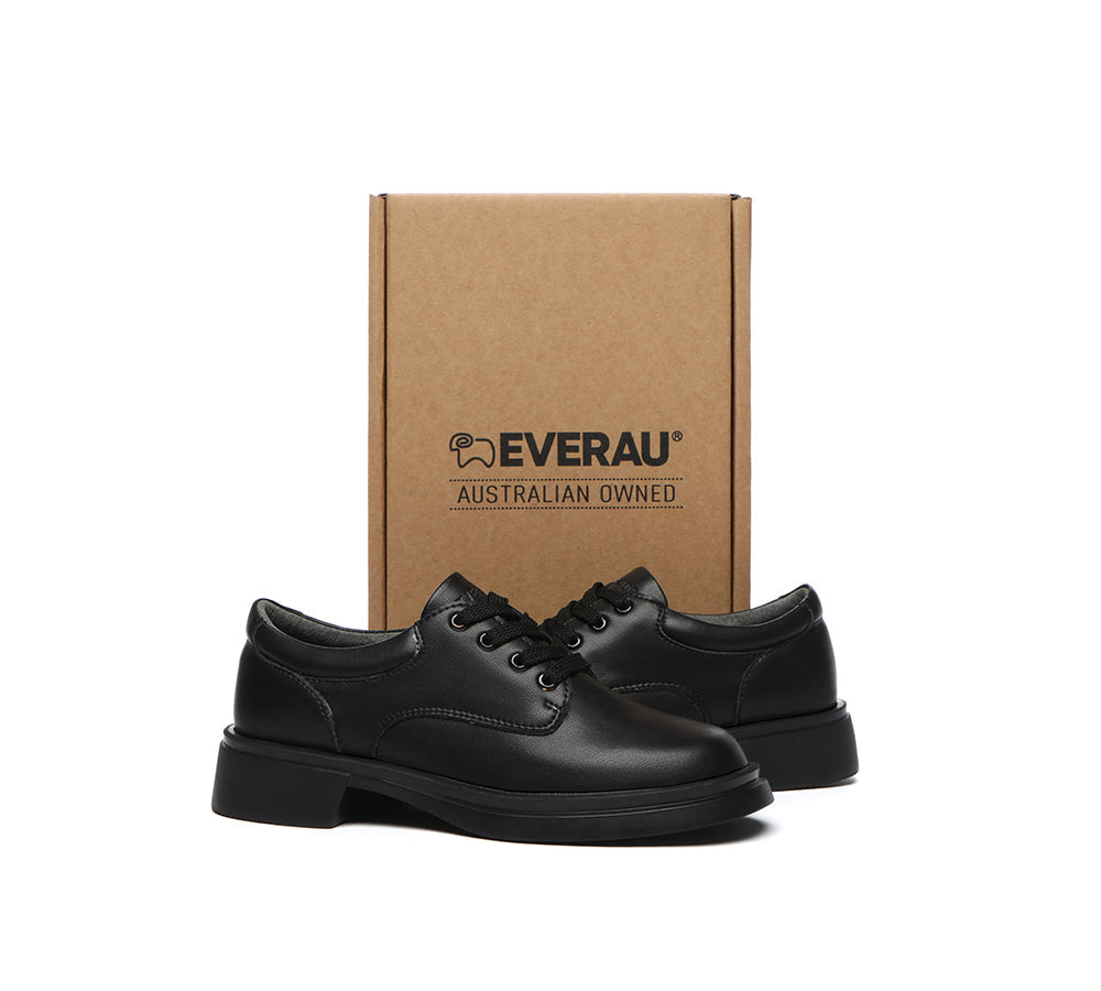 School Shoes - EVERAU® Senior Black Leather Lace Up School Shoes