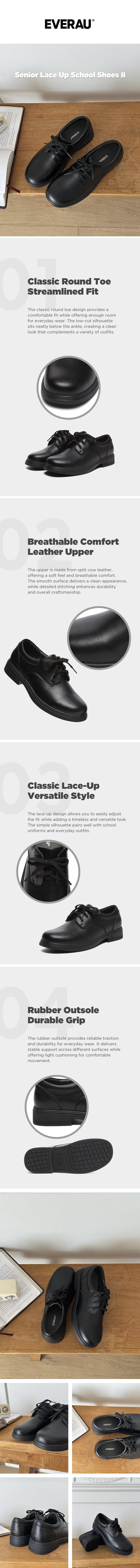 EVERAU® Senior Black Leather School Shoes