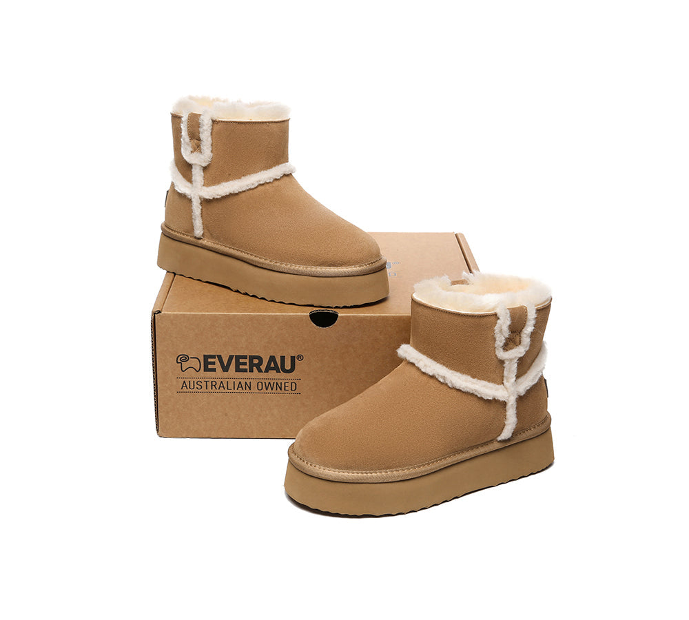 UGG Boots - EVERAU® UGG Women Sheepskin Wool Shearling Lined Ankle Boots Schunck Platform