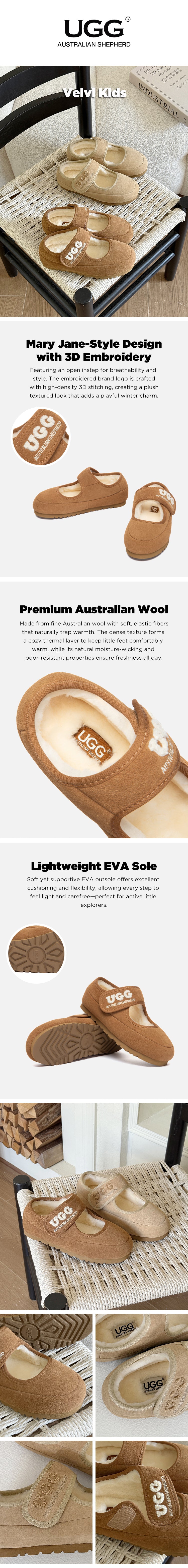 AUSTRALIAN SHEPHERD® UGG Slippers Kids Mary Jane Velvi