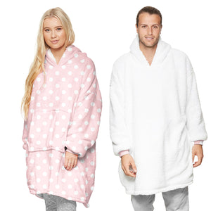 Apparel - Reversible Hoodie Blanket Unisex Pink Polka Dot