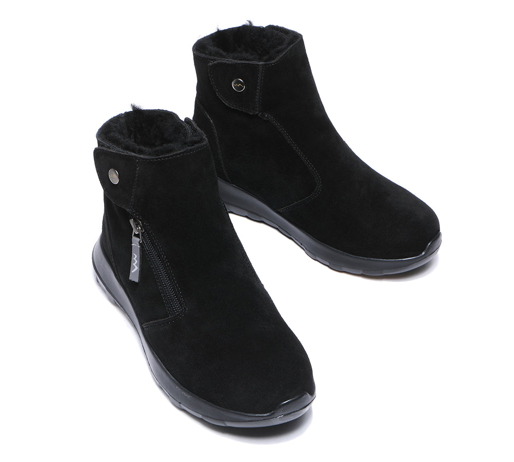 Fashion Boots - Leather Button Zipper Ankle Boots Women Tyria