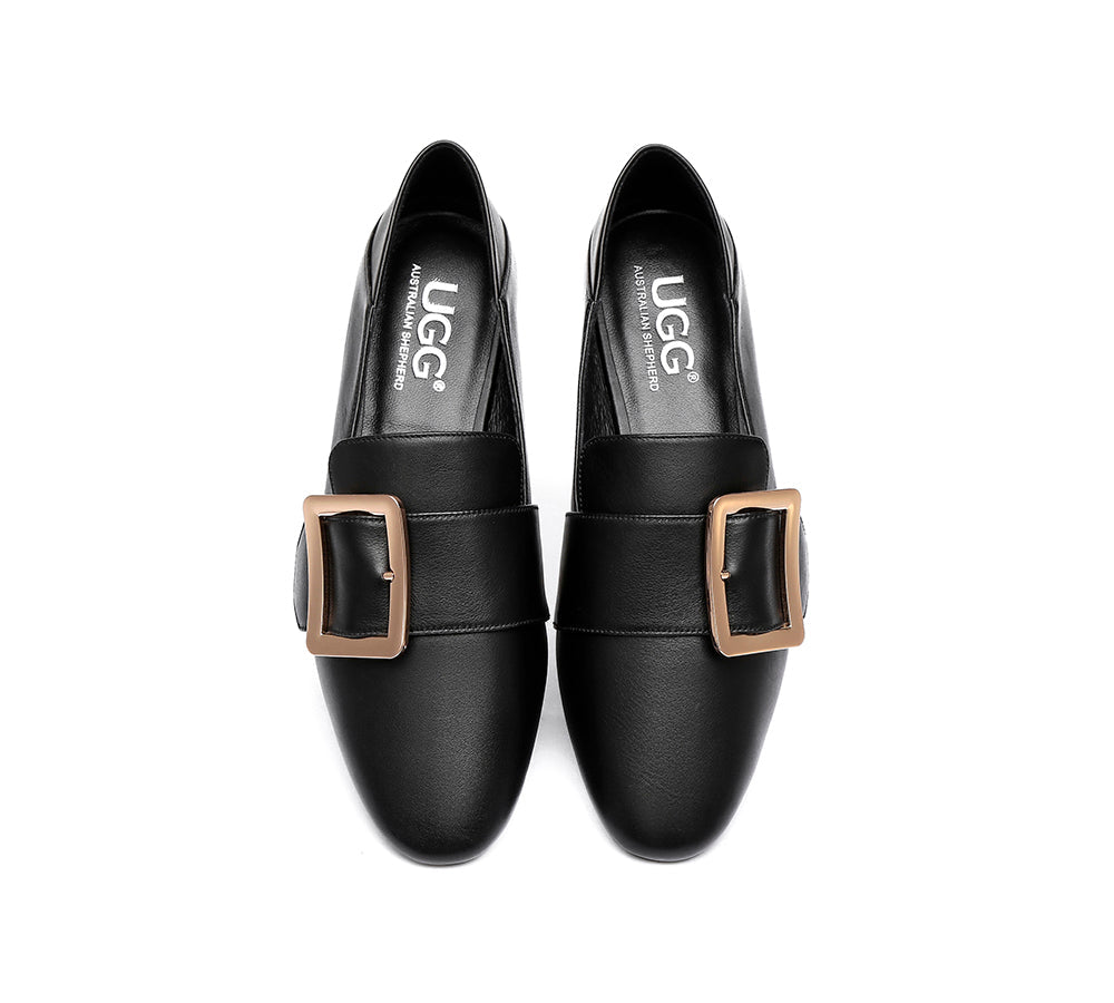 Flats - AS UGG Sally Square Buckle Loafers Opera Flats Almond Toe