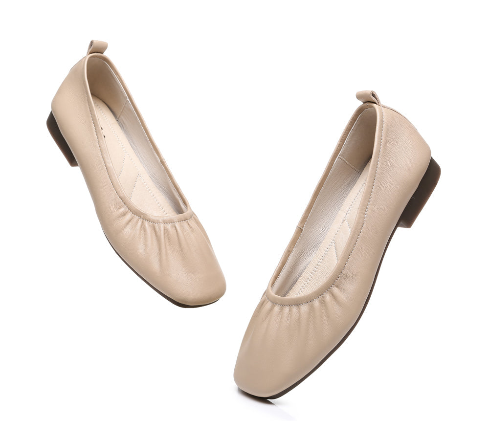 Flats - Square Toe Leather Ballet Flats Women Devora