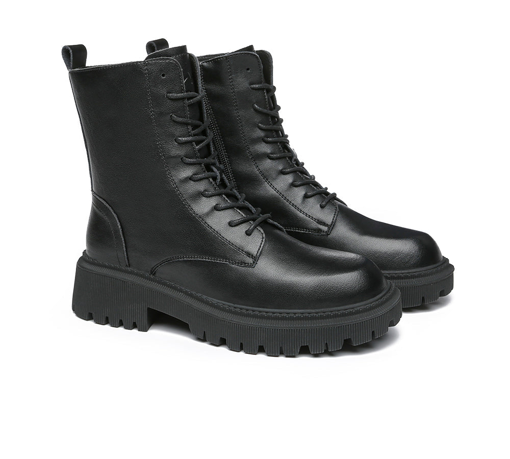 Leather Boots - Chunky Black Leather Women Boots Cecilia