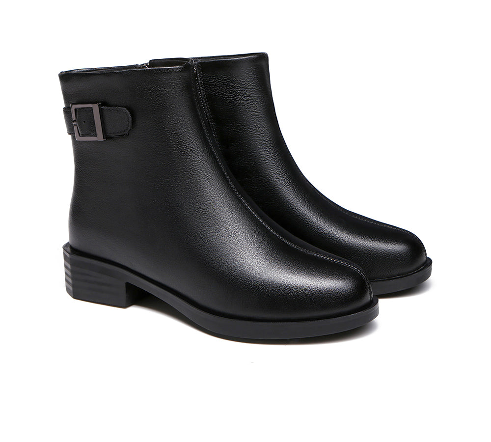 Leather Boots - TA Women Leather Boots Ivana Buckled Chelsea Boots Black
