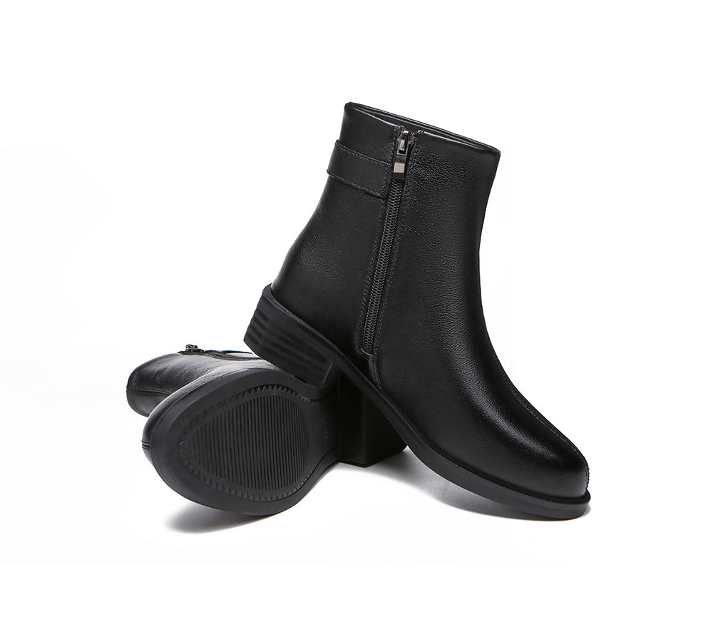 Leather Boots - TA Women Leather Boots Ivana Buckled Chelsea Boots Black