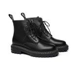 Leather Boots - Zipper Chunky Black Leather Boots Women Leona