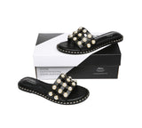 Slides - Leather Flat Slides With Pearls Women Junia