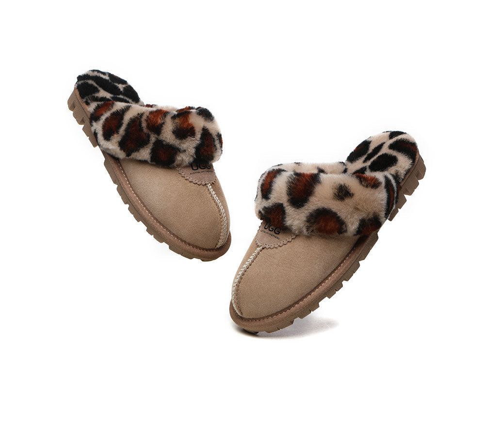 Slippers - UGG Slippers Double Face Sheepskin Women Leopard Print Slipper