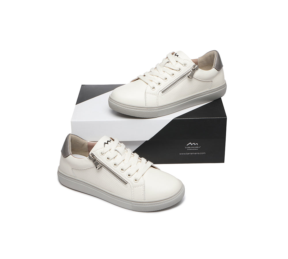 TARRAMARRA® Women Leather Zip Decor Low-top White Sneakers Chloe