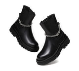 UGG Boots - Black Leather Ankle Boots With Removable Metal Chain Decor Women Cheska