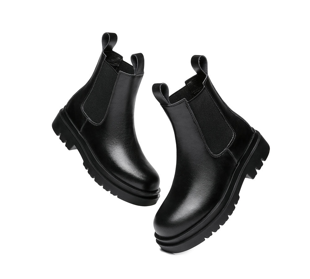 UGG Boots - Women Black Boots Block Heel Leather Lining Vanya